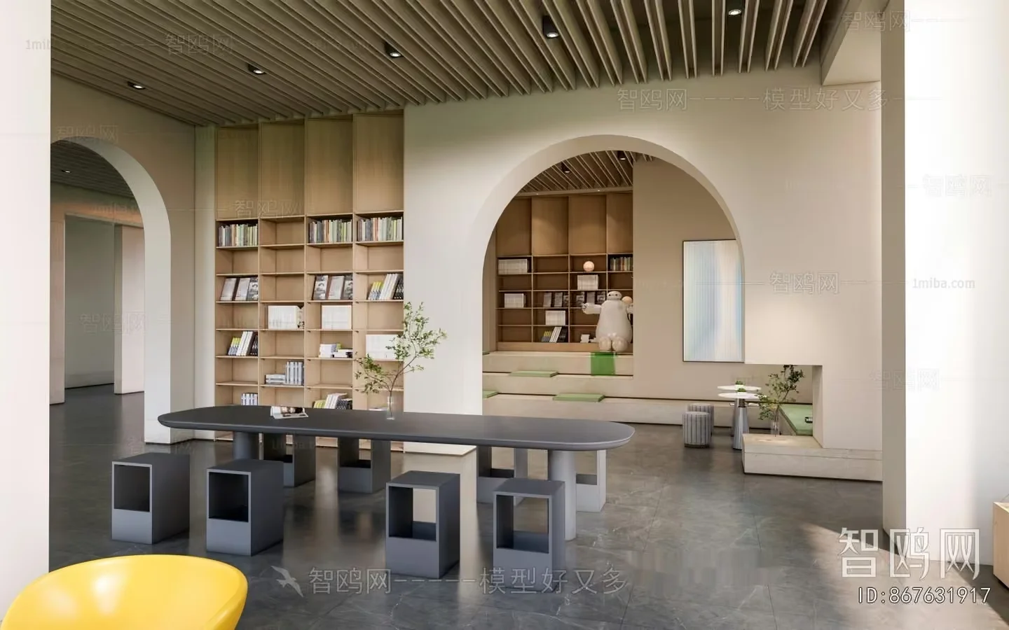 Modern Minimalist Library 3D Model – 12321 – CORONA Render