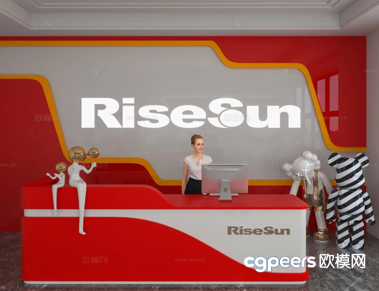 Modern front desk reception desk information desk 3d model