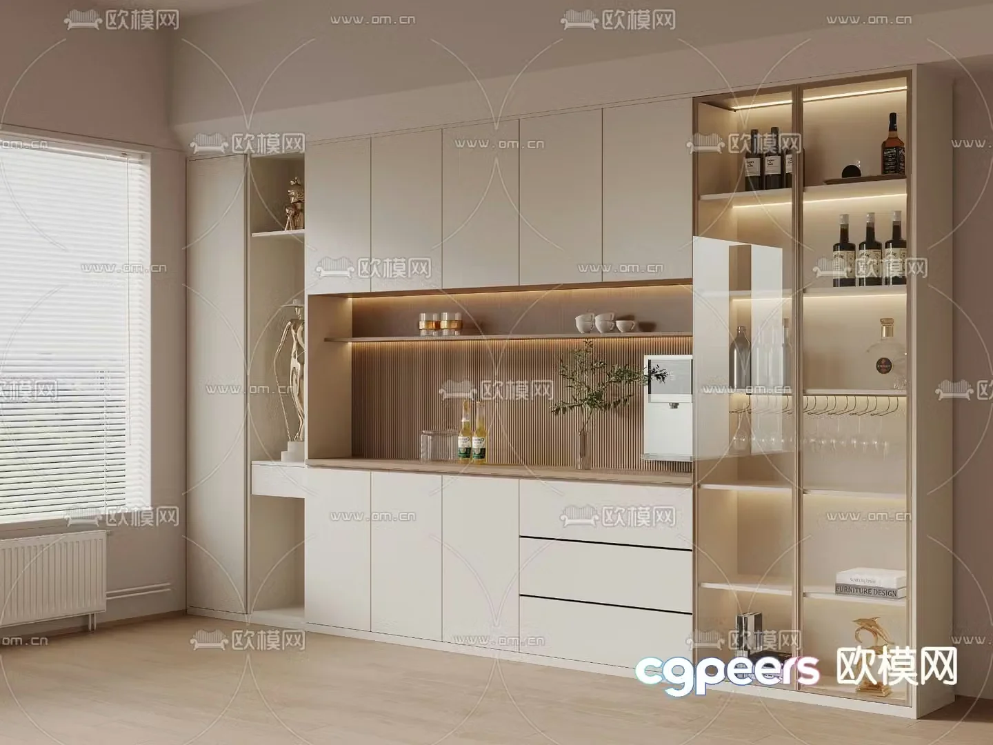 Cream style wine cabinet sideboard 3d model