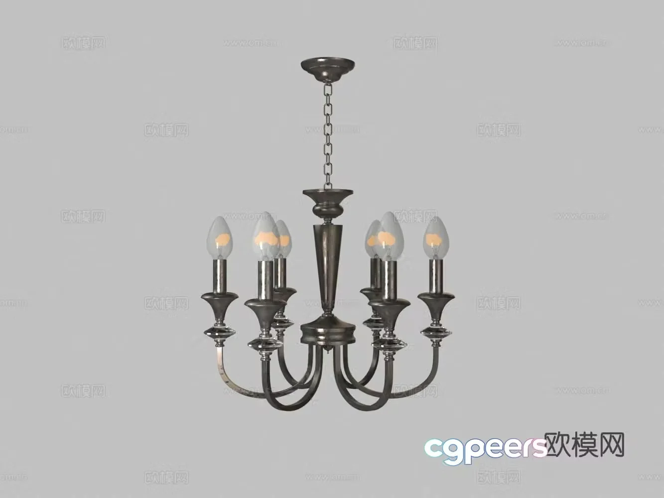 European metal six-head chandelier 3D model
