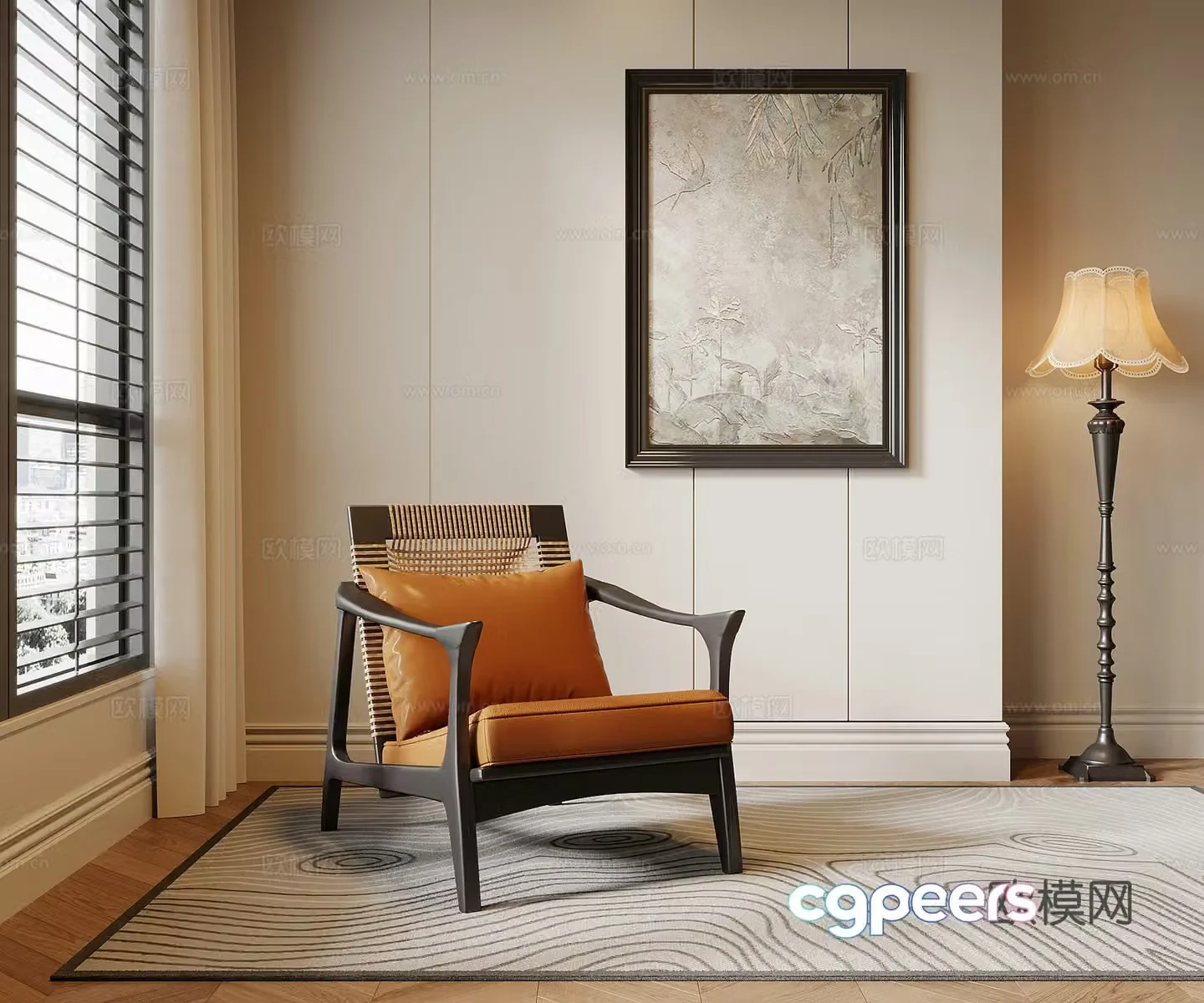 Leisure chair retro style leisure chair decorative painting floor lamp 3d model