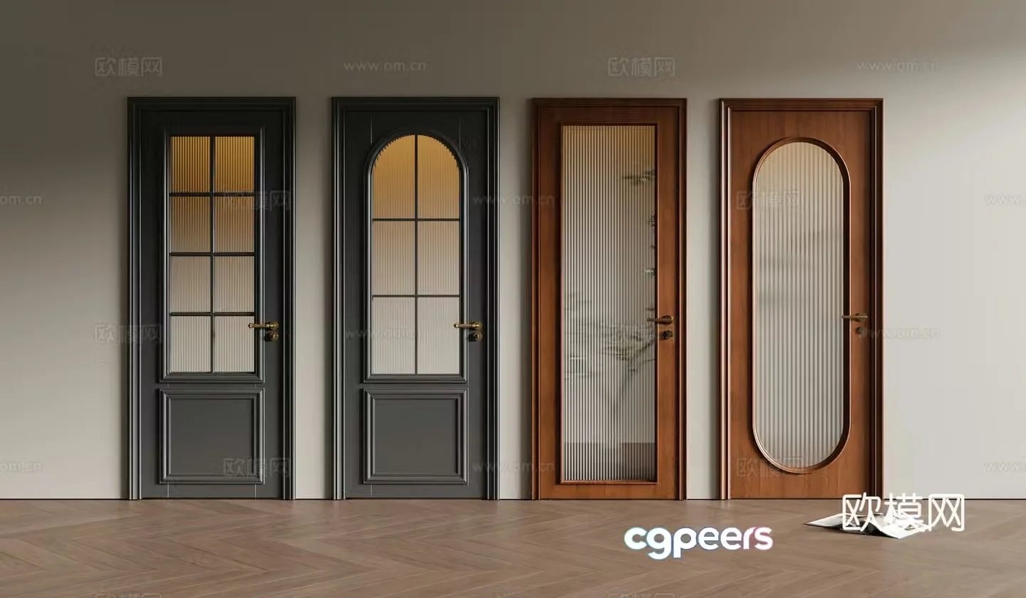 Middle-aged style bathroom door combination 3D model