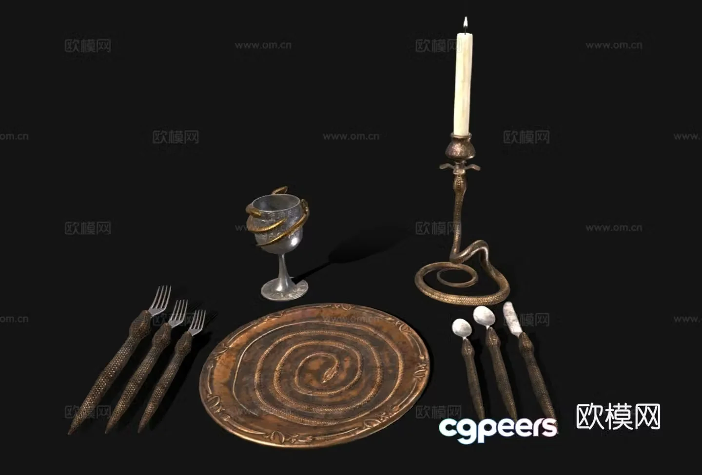 European tableware combination metal tableware retro tableware 3D model