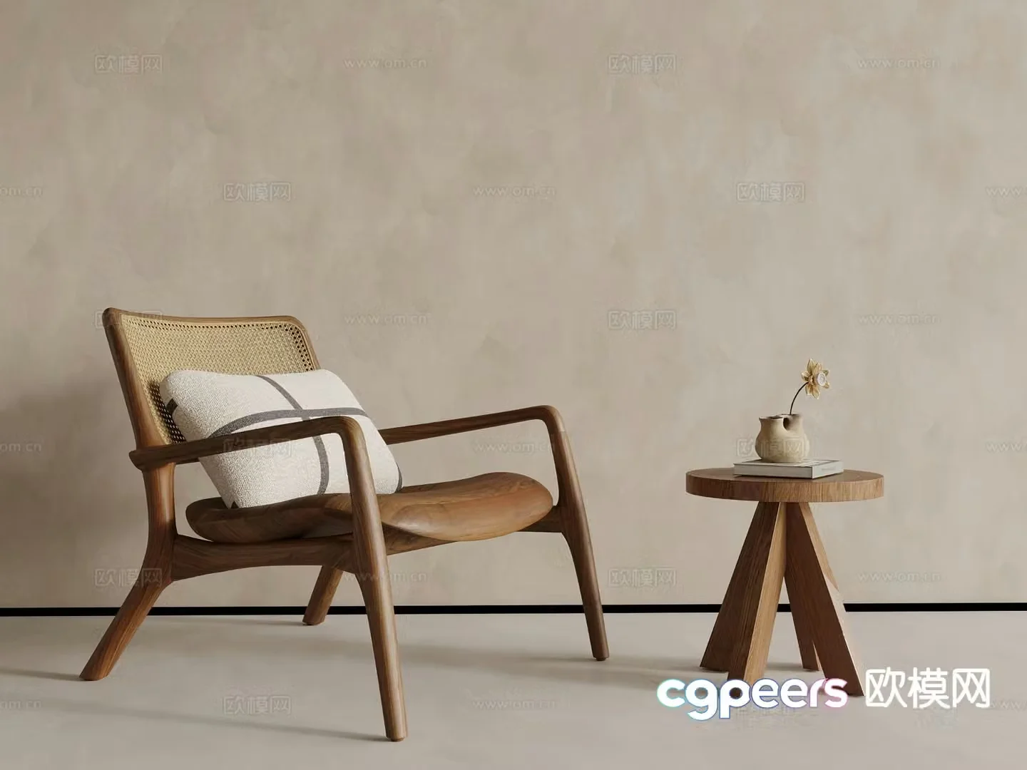 Medieval style leisure chair rattan solid wood chair 3D model