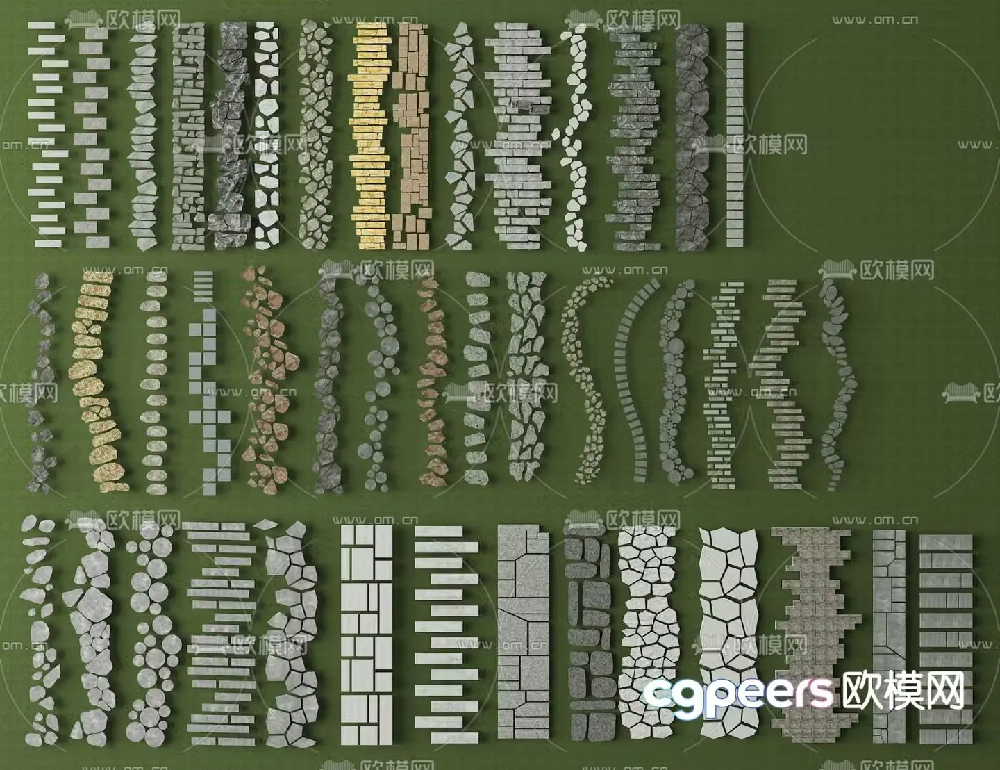 Chinese Tingbu bluestone road garden road pavement 3D model