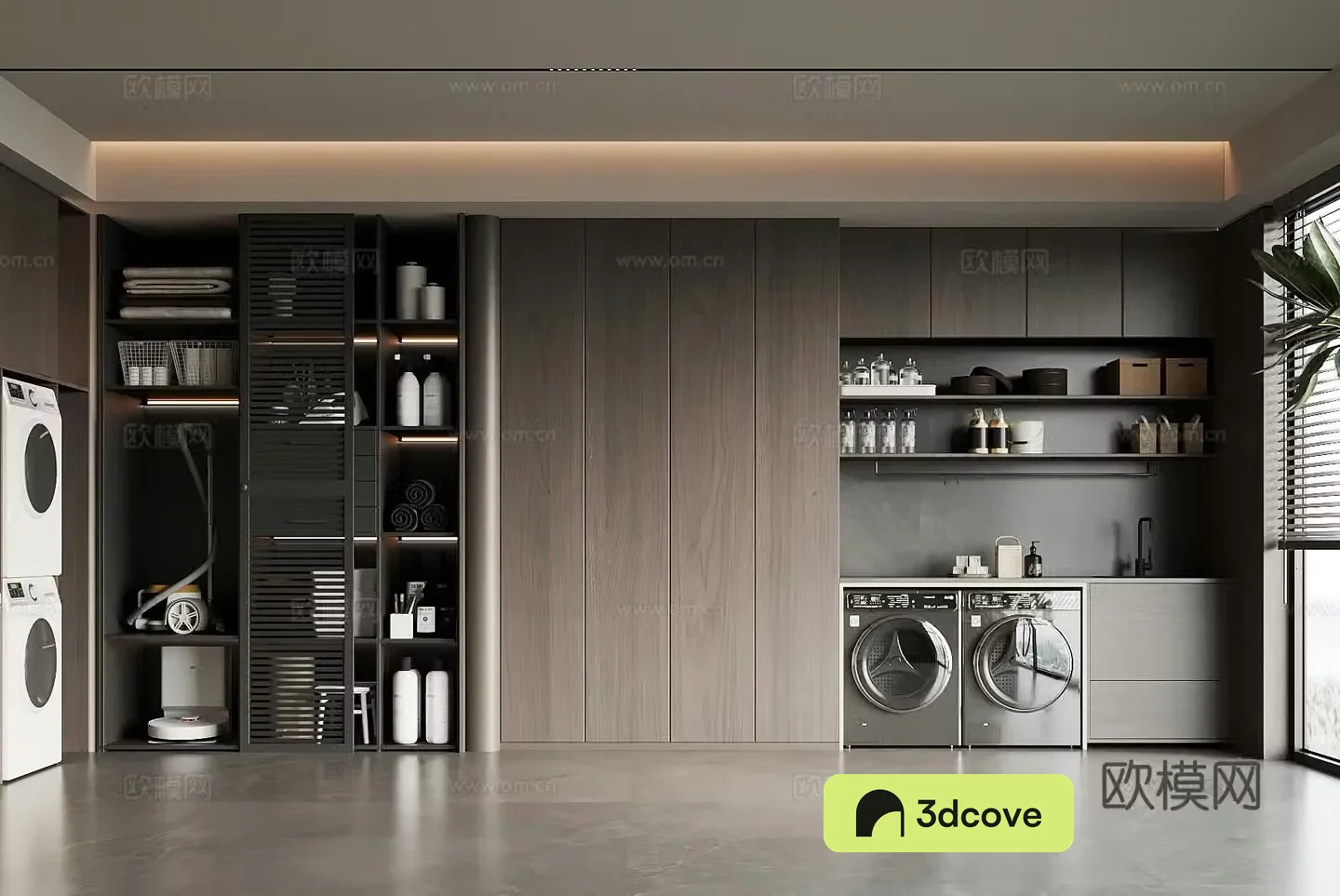 Modern laundry room washing machine cabinet