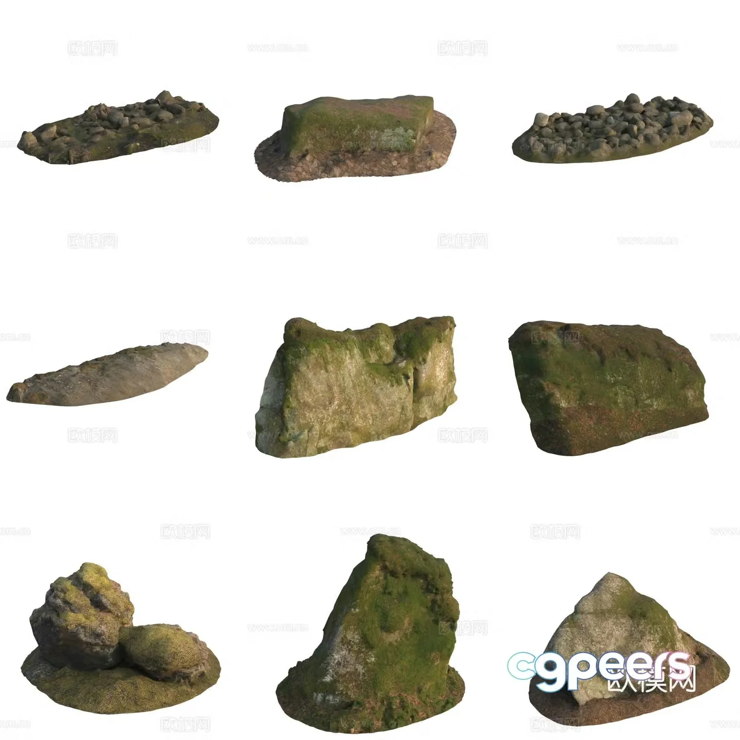 Moss Stone Boulder Rock 3D Model