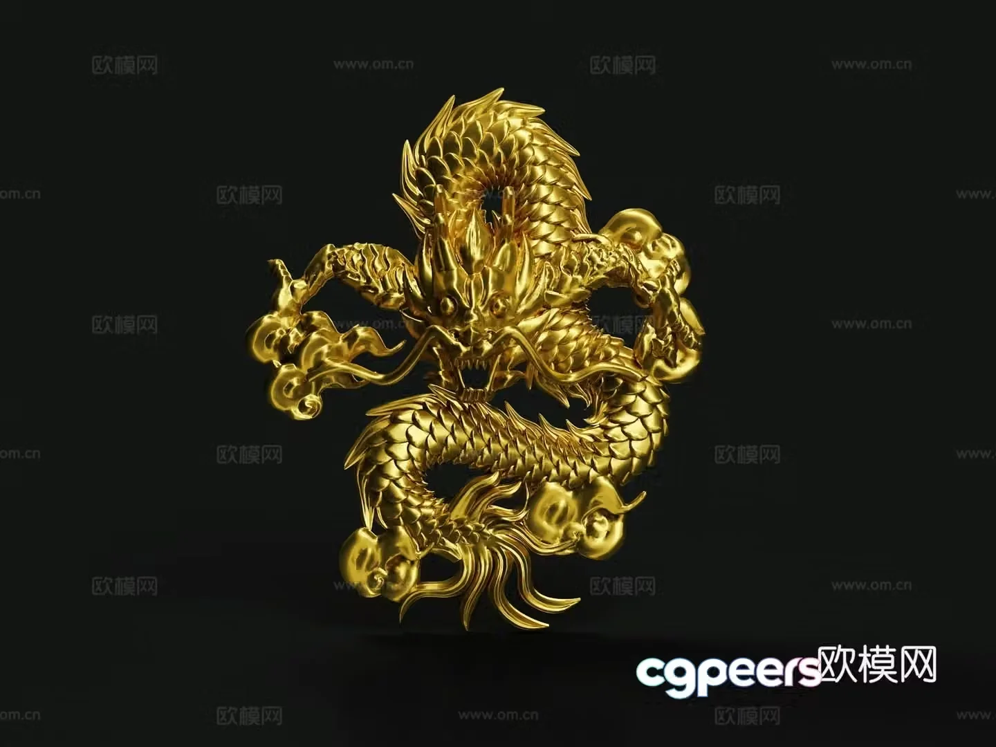 golden dragon chinese dragon frontal dragon relief sculpture 3d model