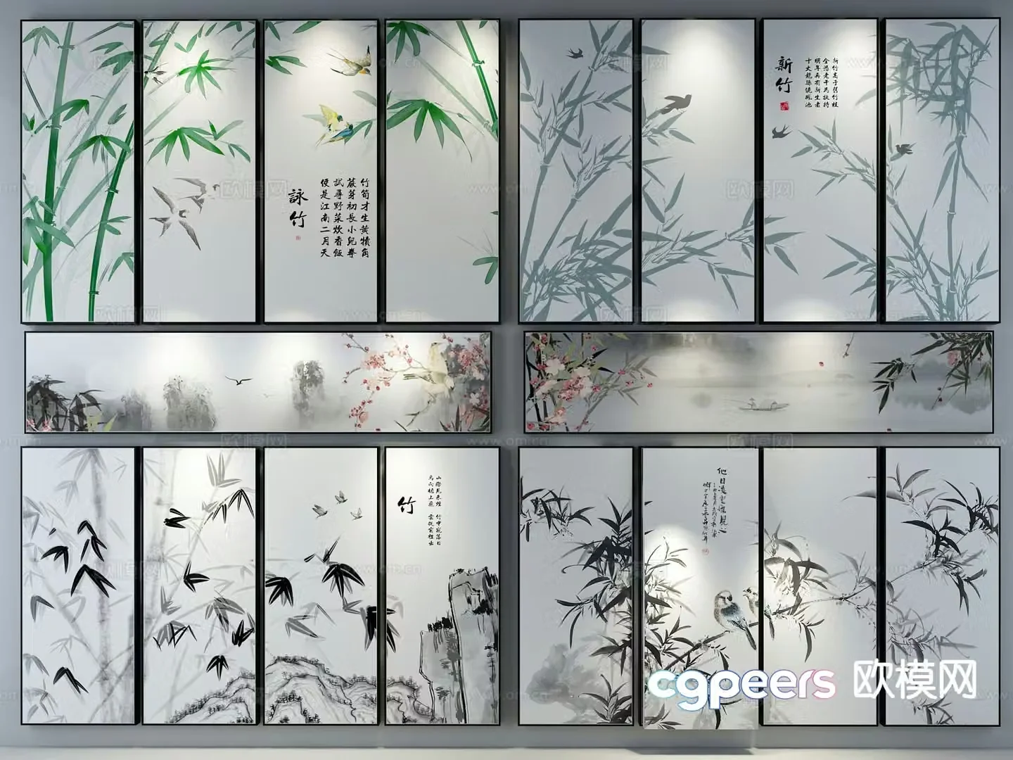 New Chinese style decorative painting ink painting calligraphy and painting 3D model