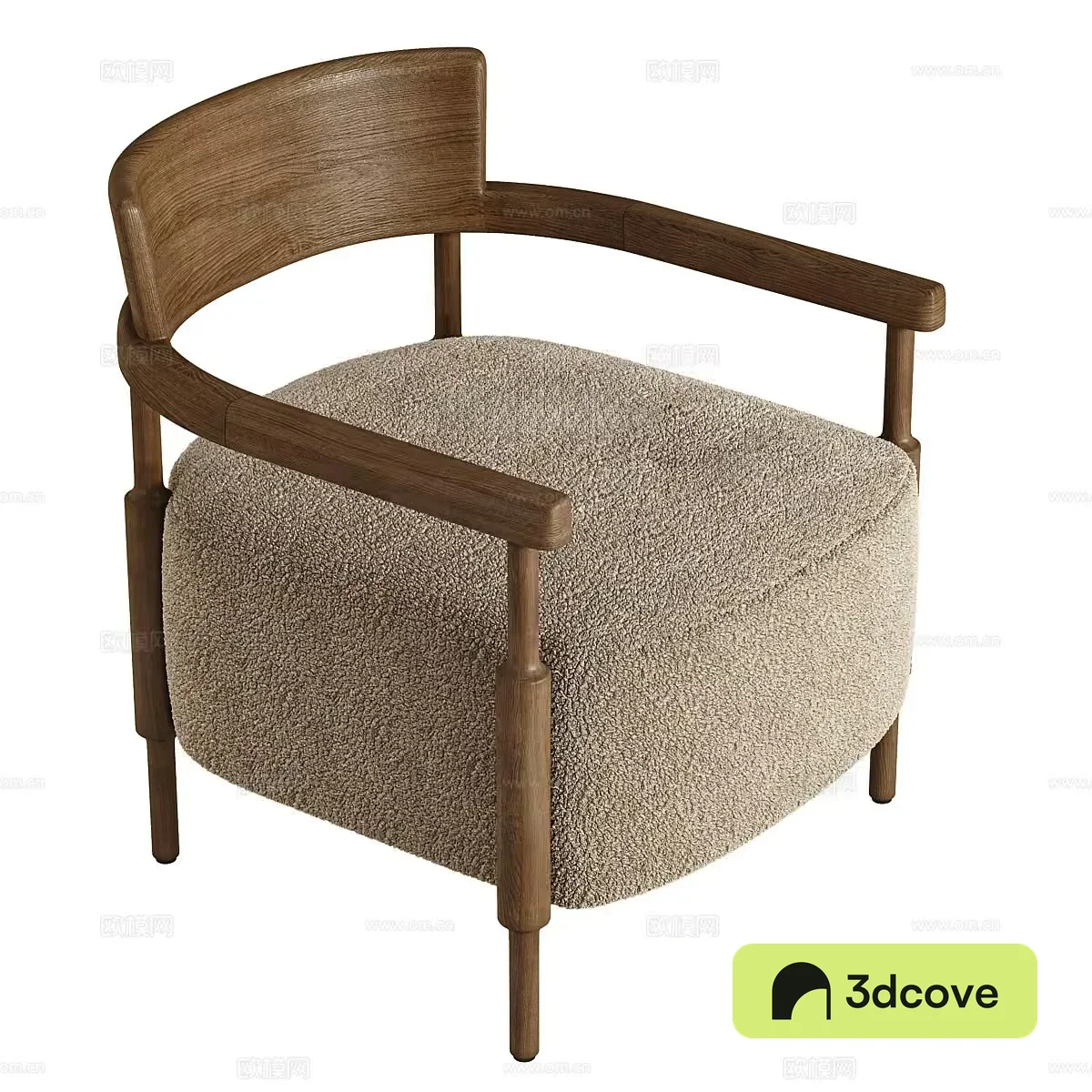 Wooden Chair With A Beige Cushion