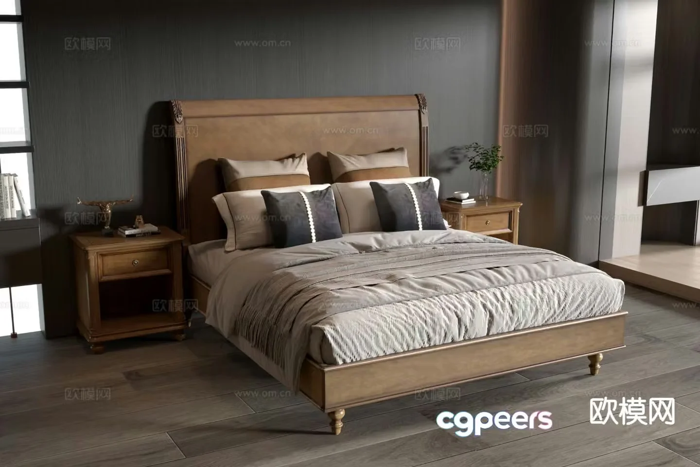 American double bed 3d model