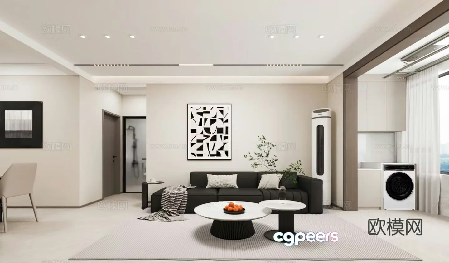 Modern Italian living room bedroom 3d model