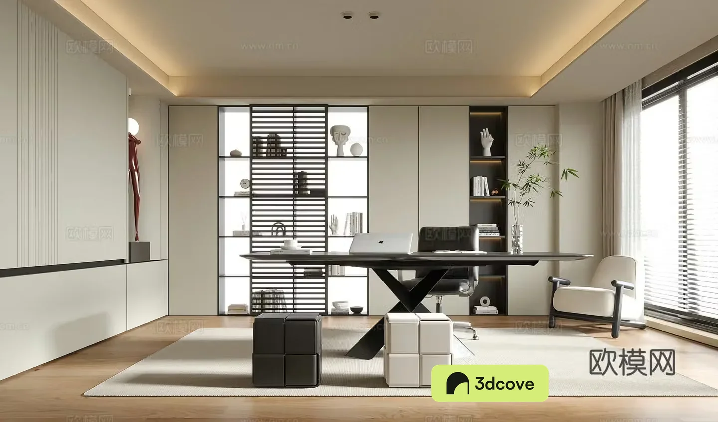 Modern study desk and chair bookcase