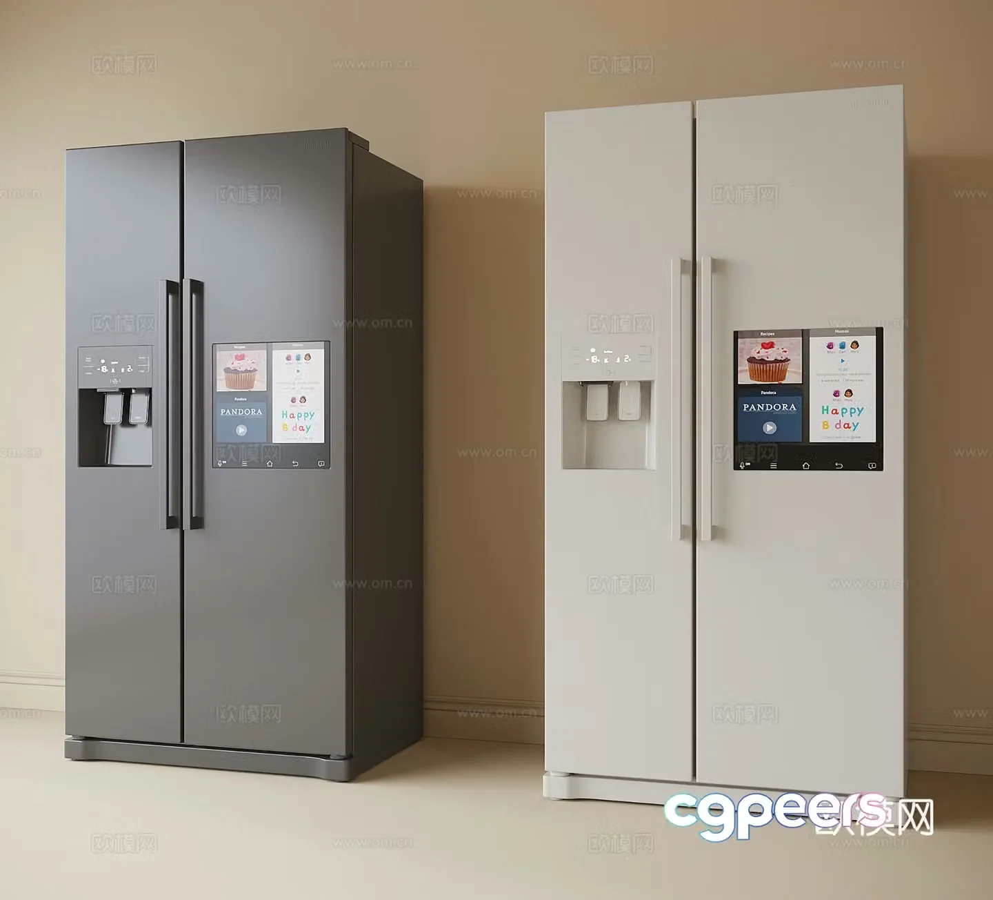 Modern smart refrigerator double -door refrigerator 3D model