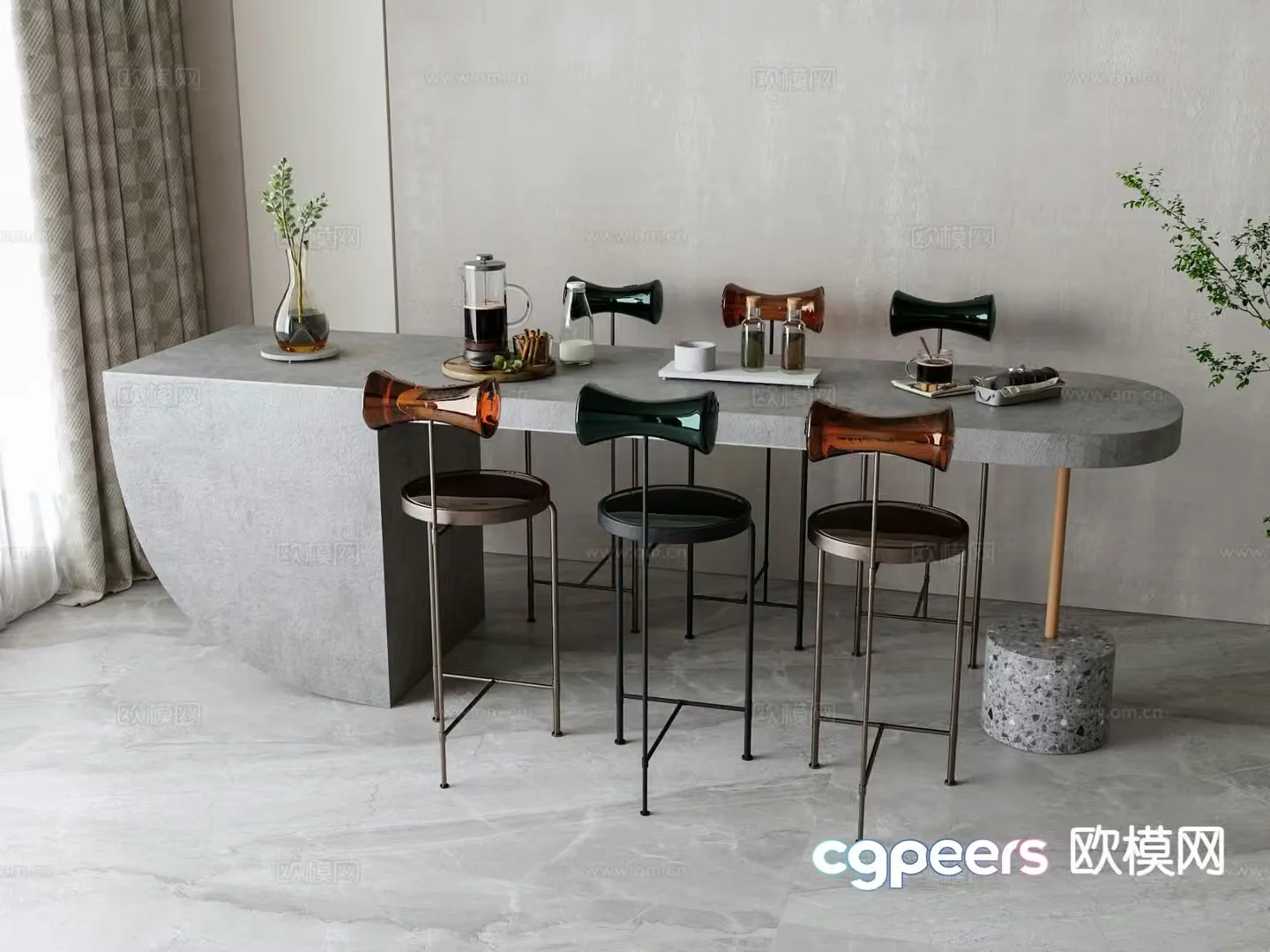 Modern dining table and chairs marble dining table 3d model