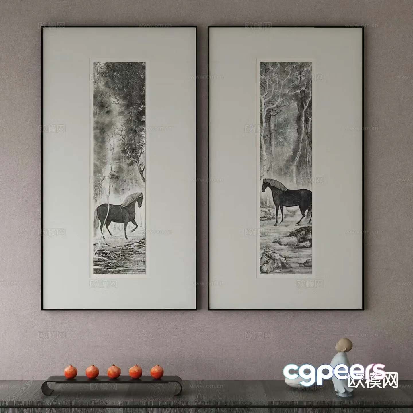 New Chinese style ink painting art painting decorative painting 3d model