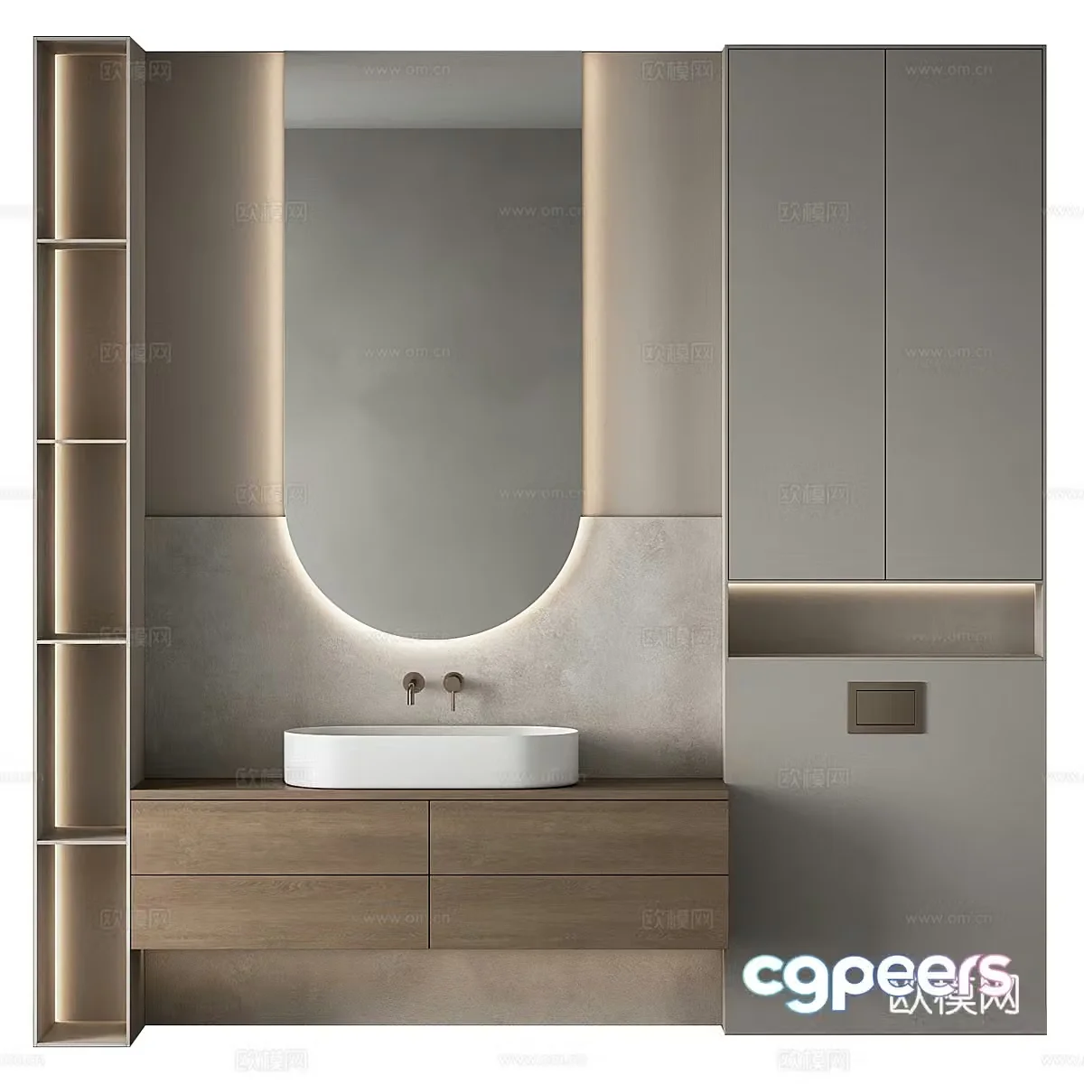 Medium-old bathroom cabinet single-bathroom cabinet special-shaped bathroom mirror washbasin countertop basin water 3d model