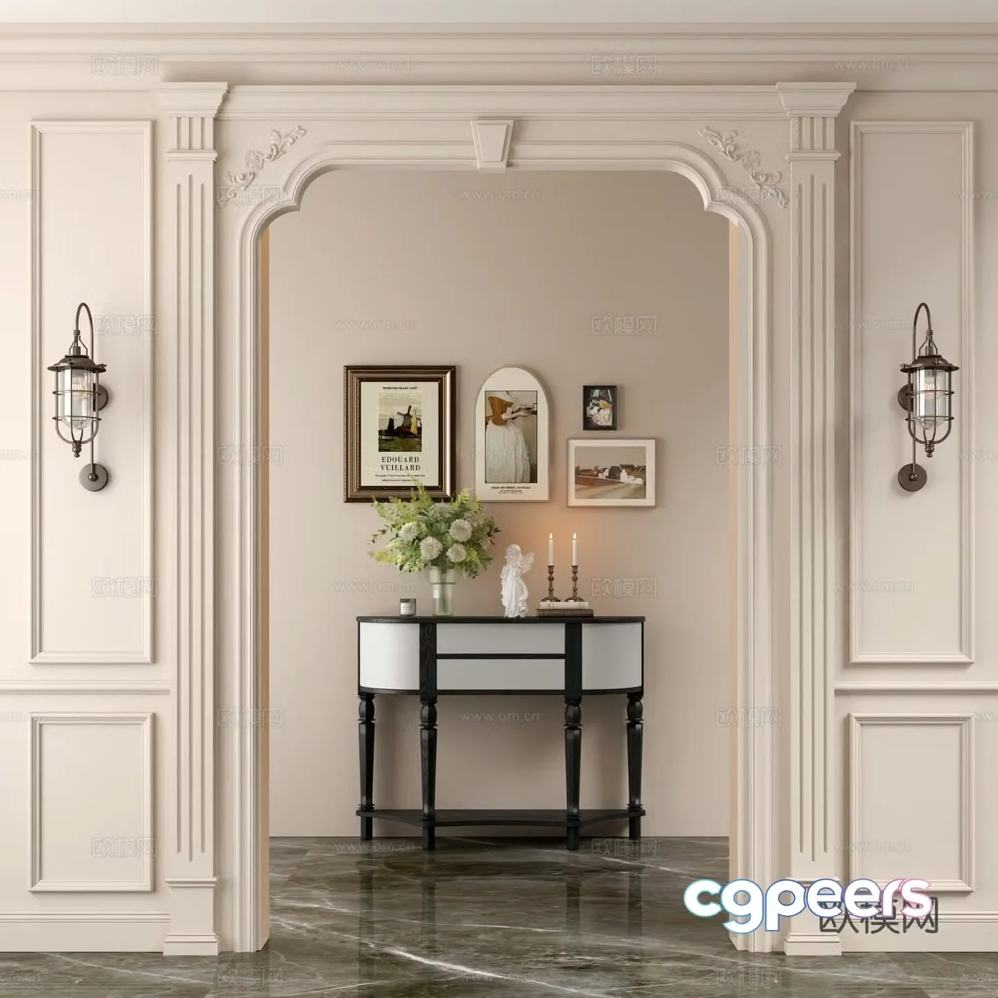 French style door door door door cabinet wall light 3D model