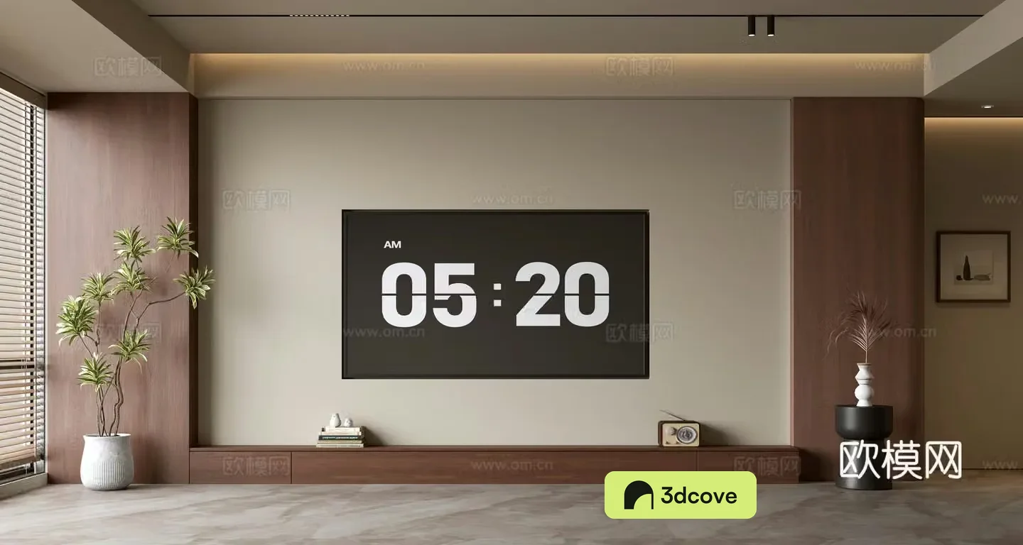 Middle-aged TV background wall 3d model