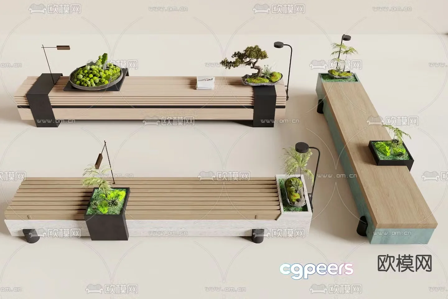 Outdoor bench landscape seat bench public bench 3d model