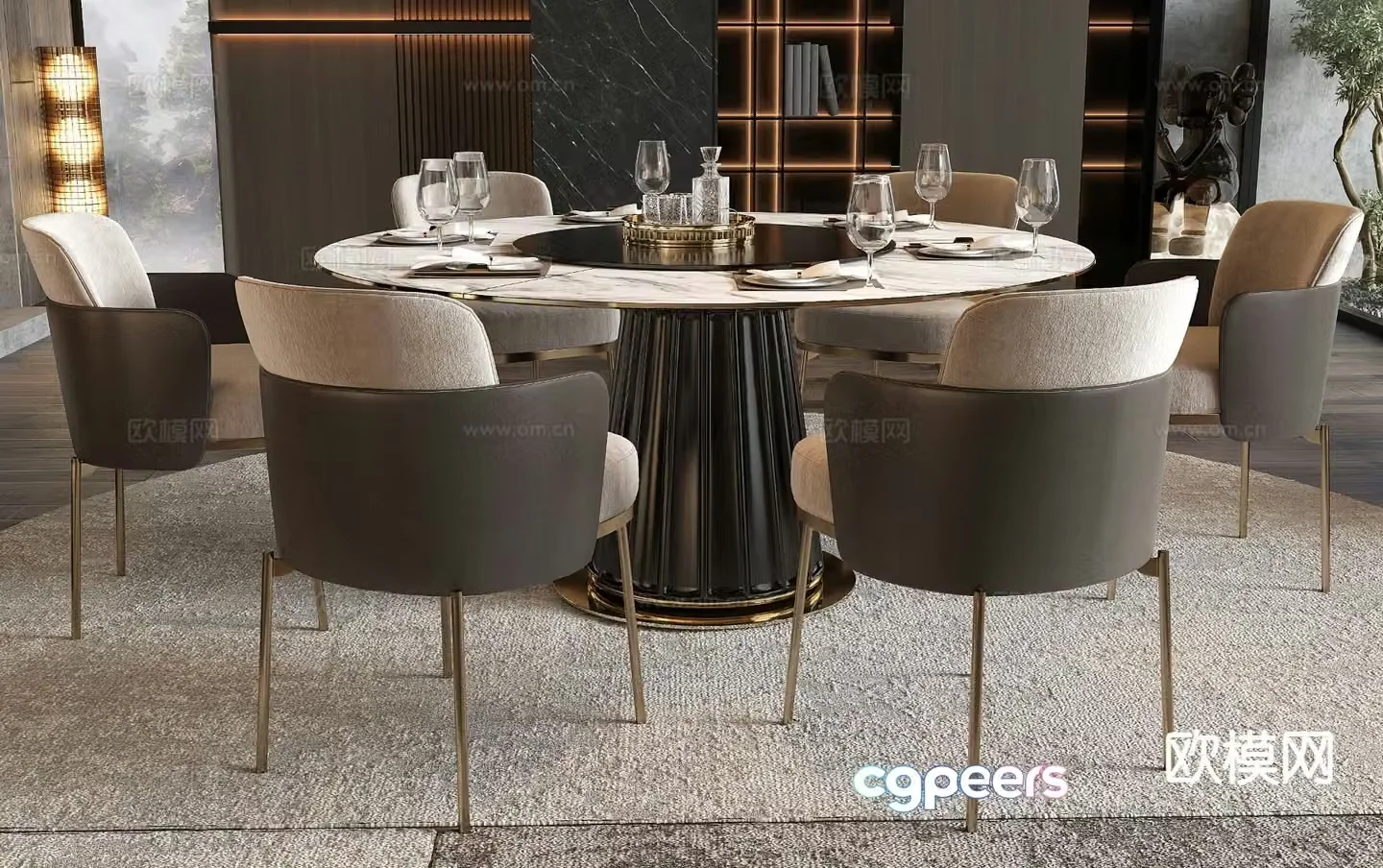 Round dining table and chairs 3d model