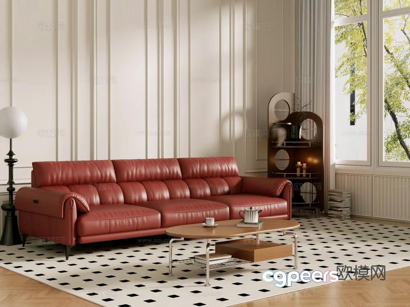 Middle-aged sofa combination coffee table carpet multi-person sofa 3D model
