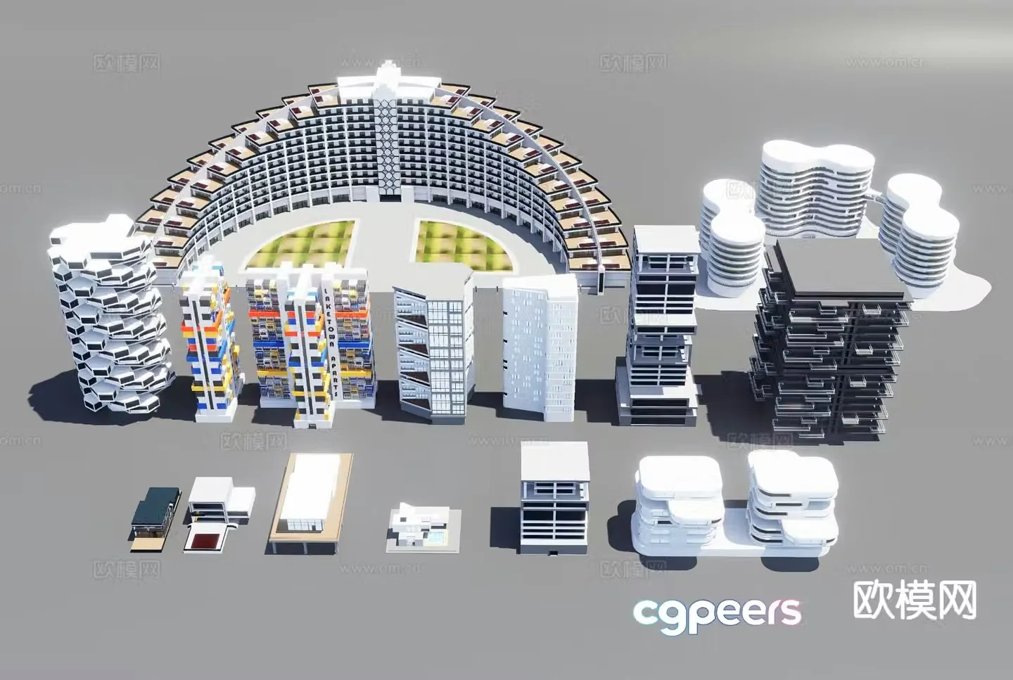 Modern urban architecture single building podium 3d model