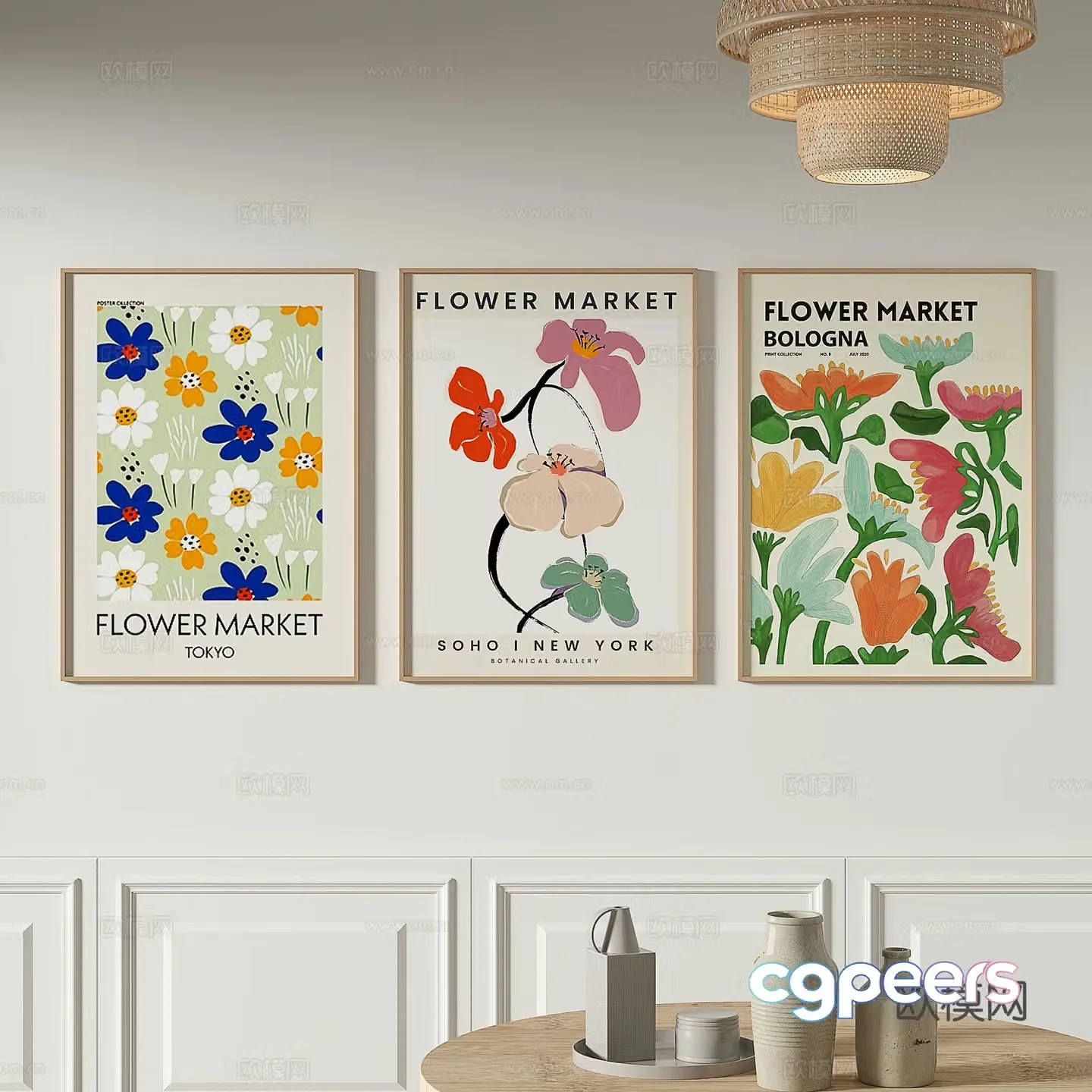Modern flower painting decorative painting 3d model