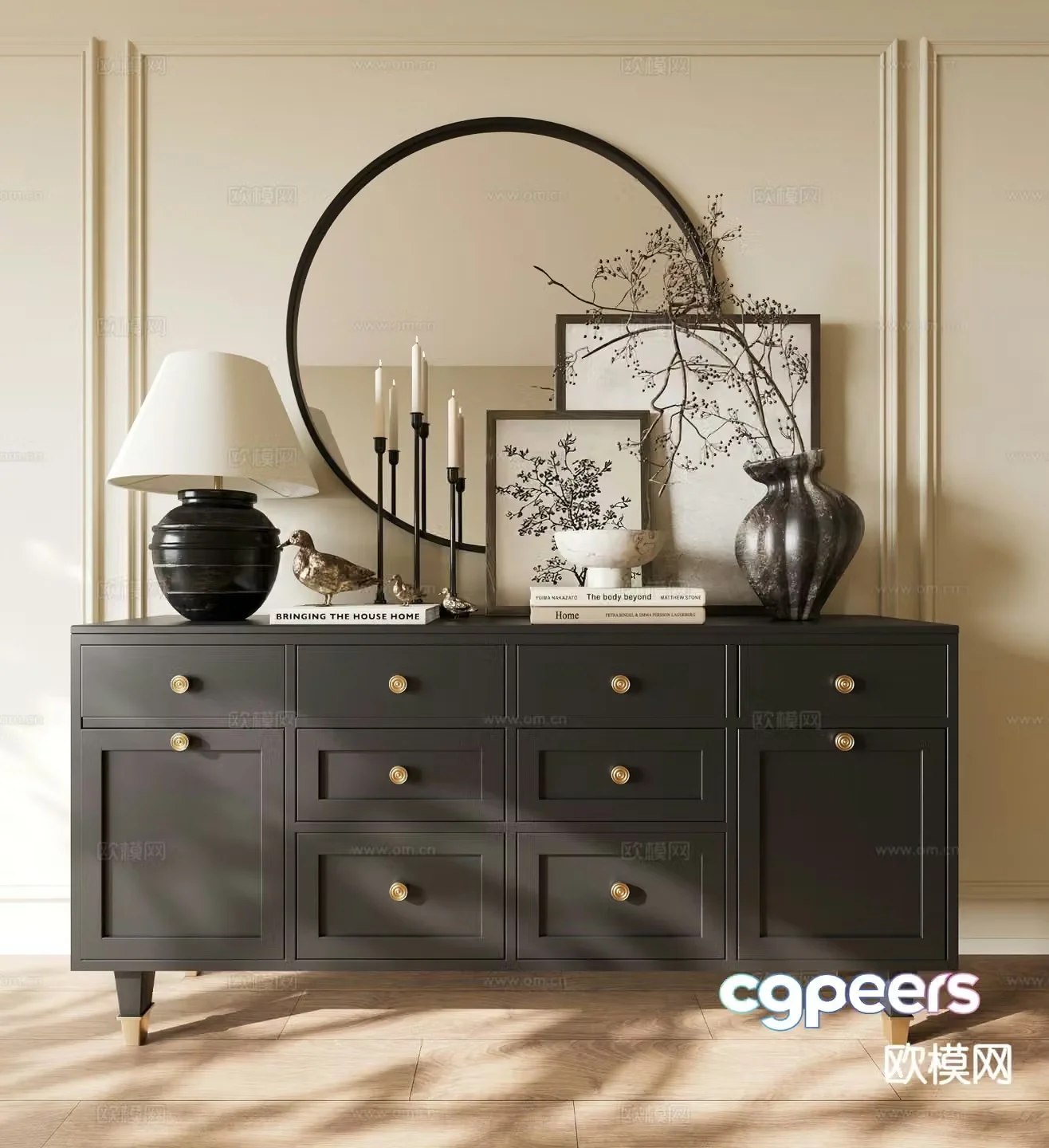 American chest of drawers side cabinet 3d model