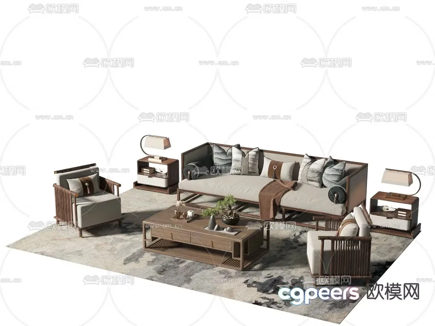 New Chinese style modular sofa 3d model