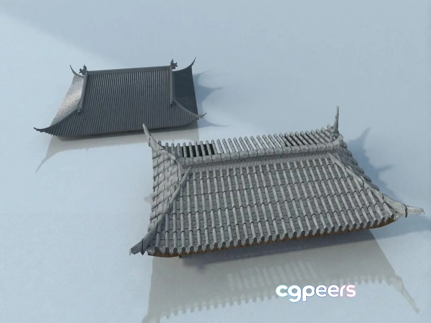 Two Gray Roofs 3D Model – 4337 – VRAY Render
