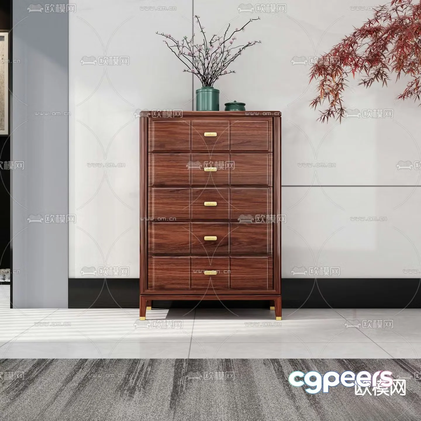 Chinese style chest of drawers side cabinet 3d model