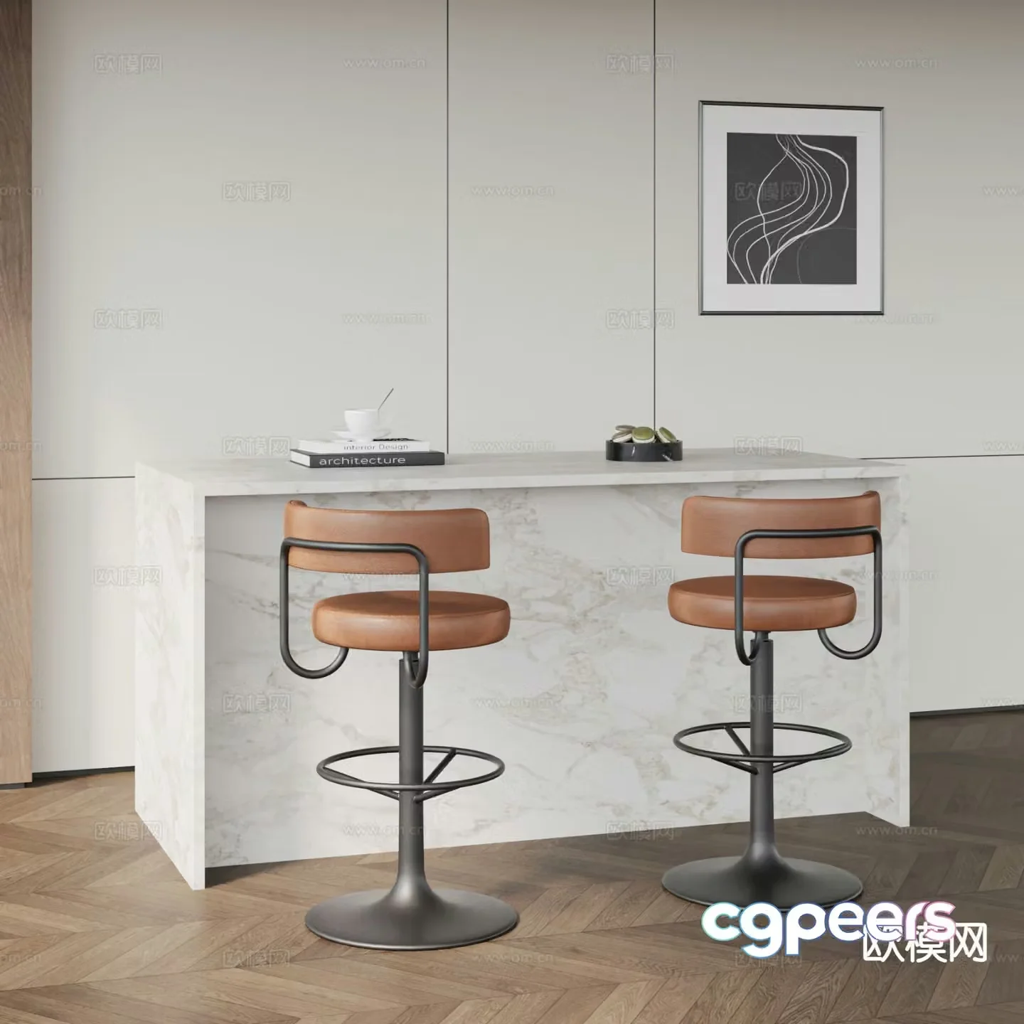 Modern bar counter bar chair bar stool 3d model