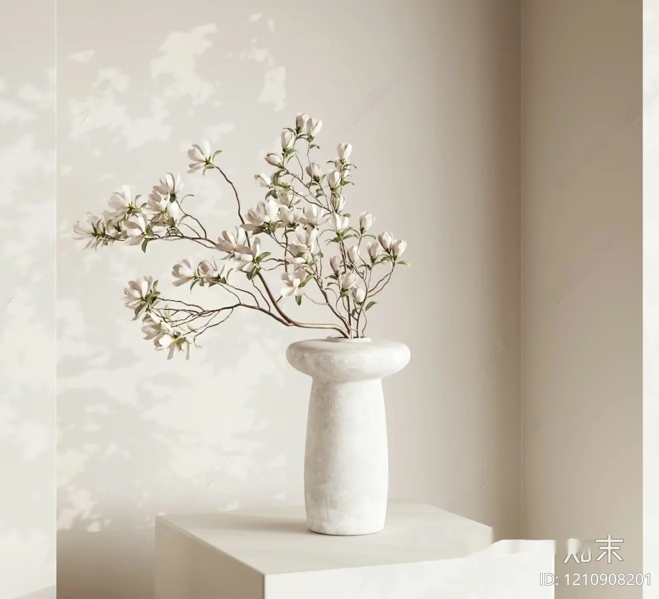 A White Vase With Flowers 3D Model – 7411 – VRAY Render