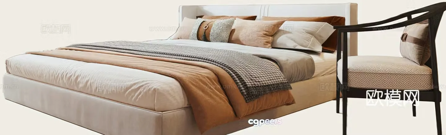 New Chinese style double bed 3D model