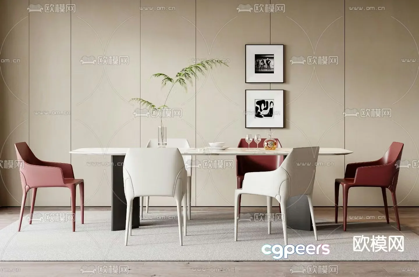 Dining table and chairs 3d model
