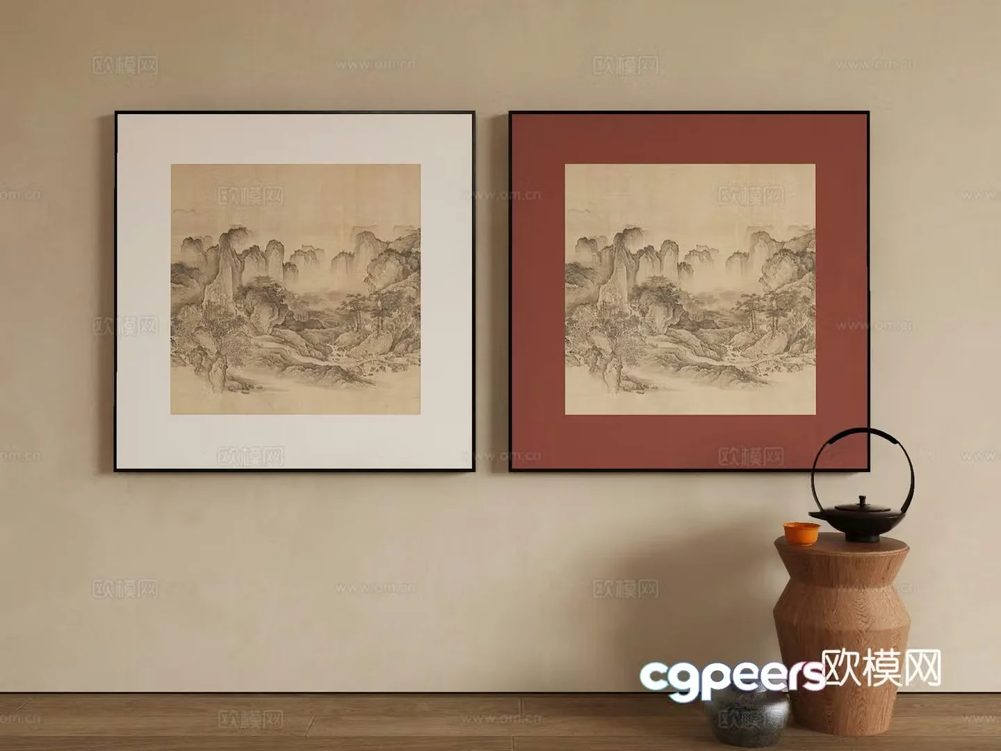 New Chinese style decorative painting 3D model
