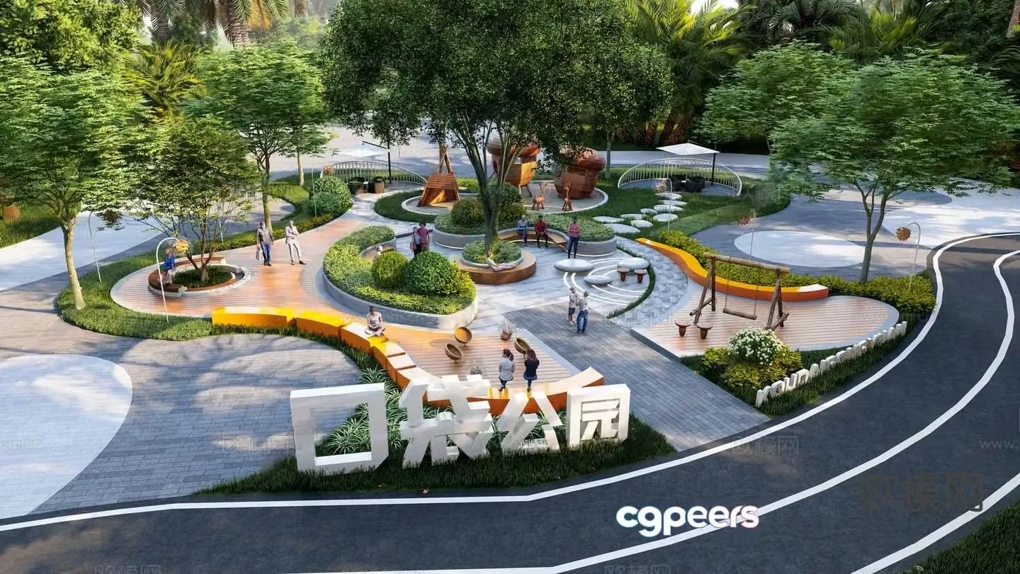 Modern pocket park street corner green space park 3d model