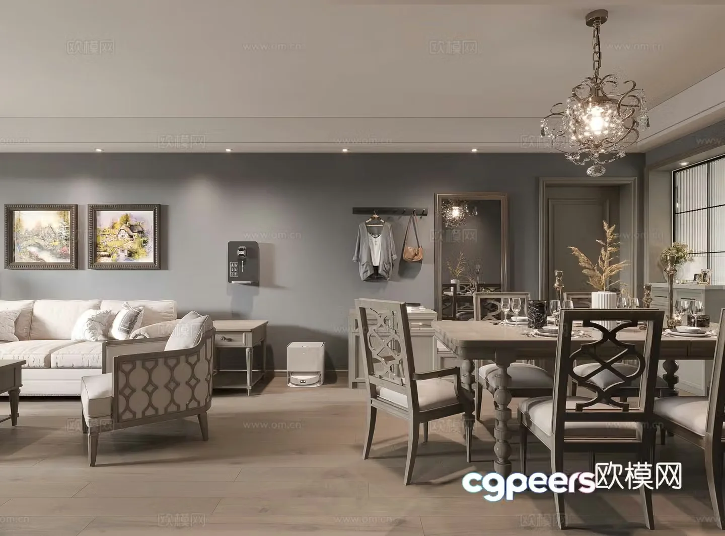 American living room Meike Meijia dining table and chairs French living room American chandeliers American sofa 3D model