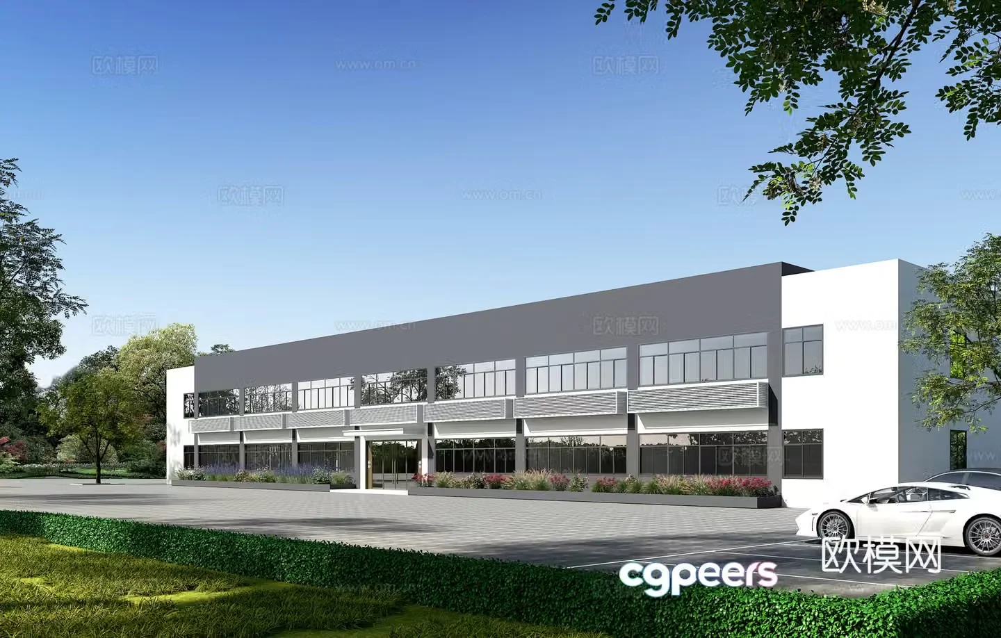 3D model of modern factory building appearance
