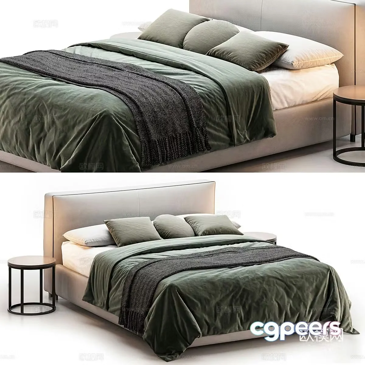 New Chinese style fabric double bed 3d model