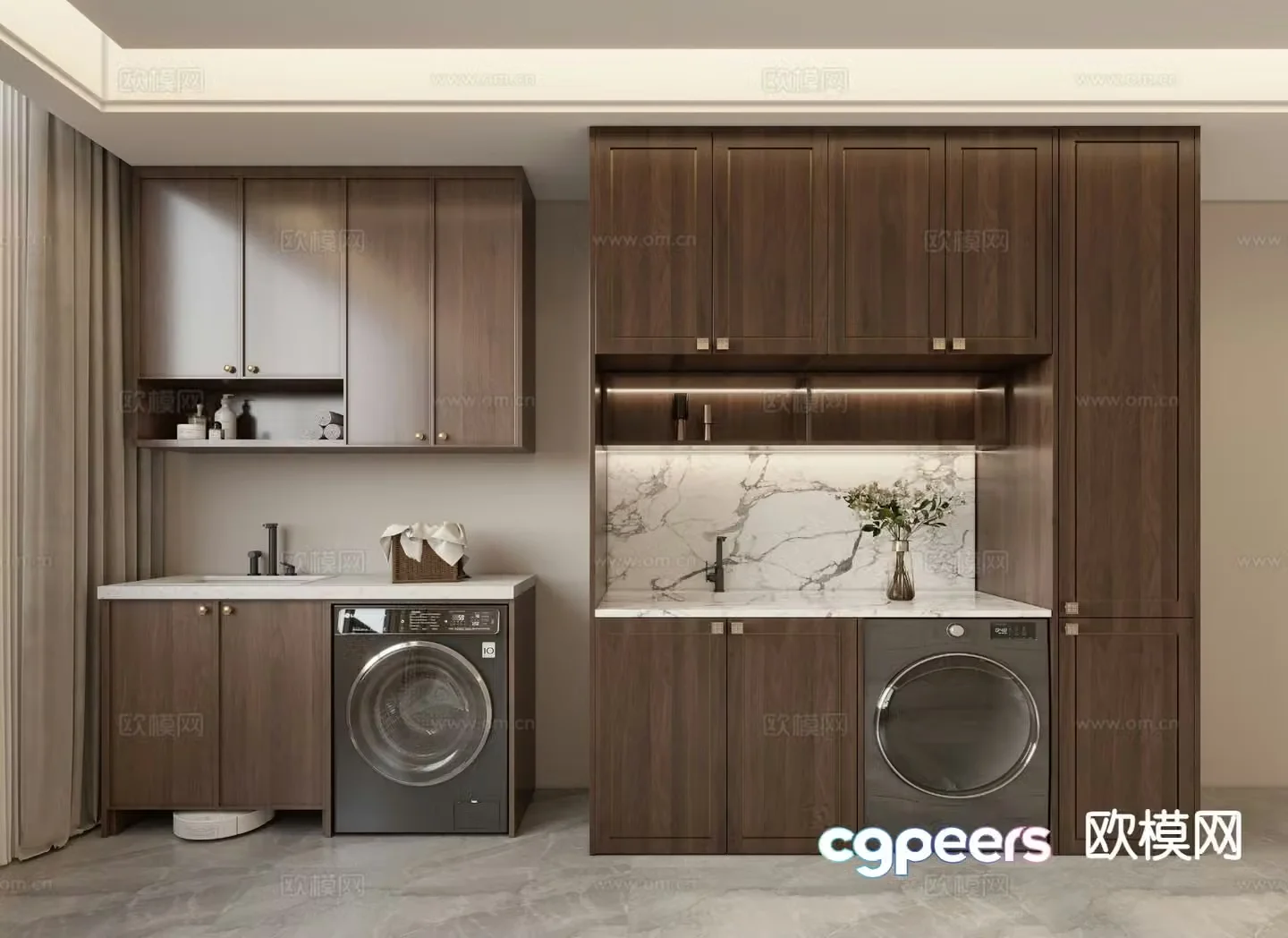 New Chinese style balcony cabinet washing machine cabinet 3D model