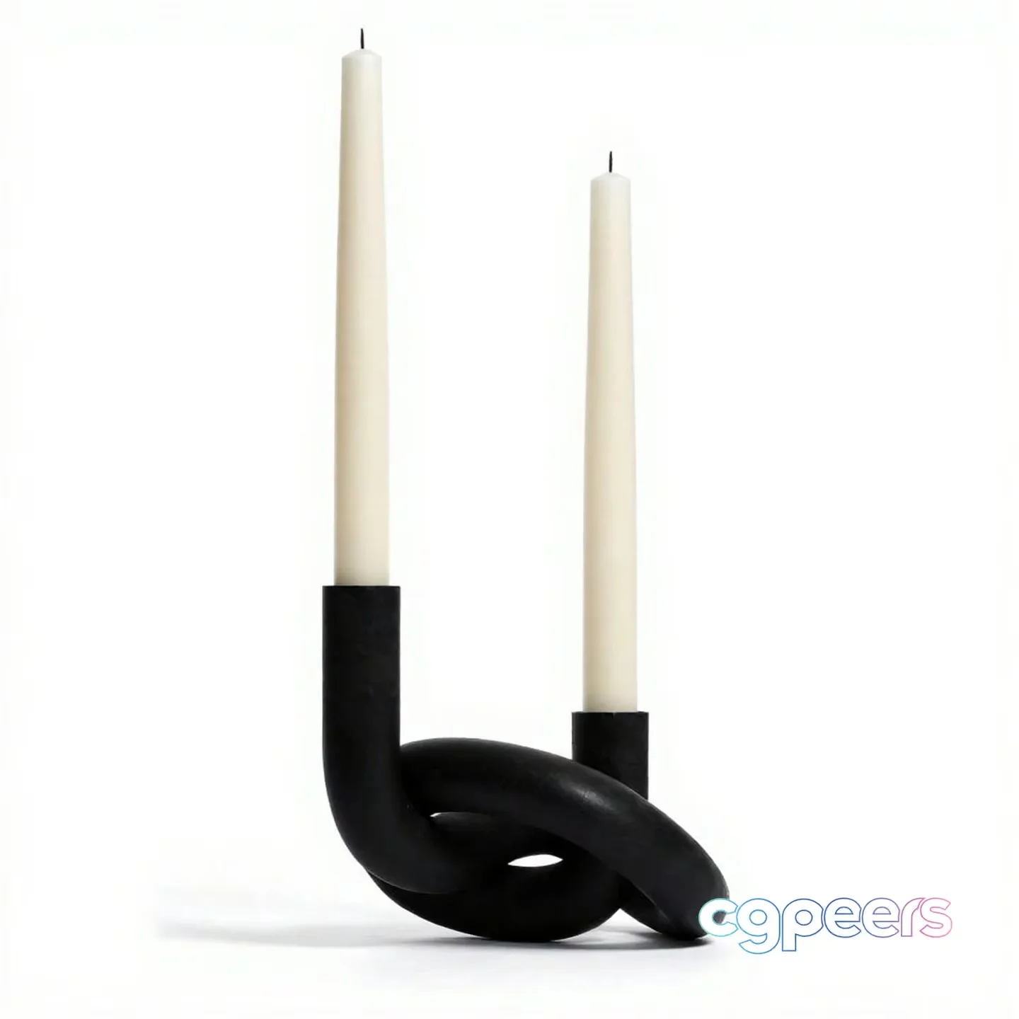 A Black Candle Holder With Two White Candles 3D Model – 1478 – VRAY Render