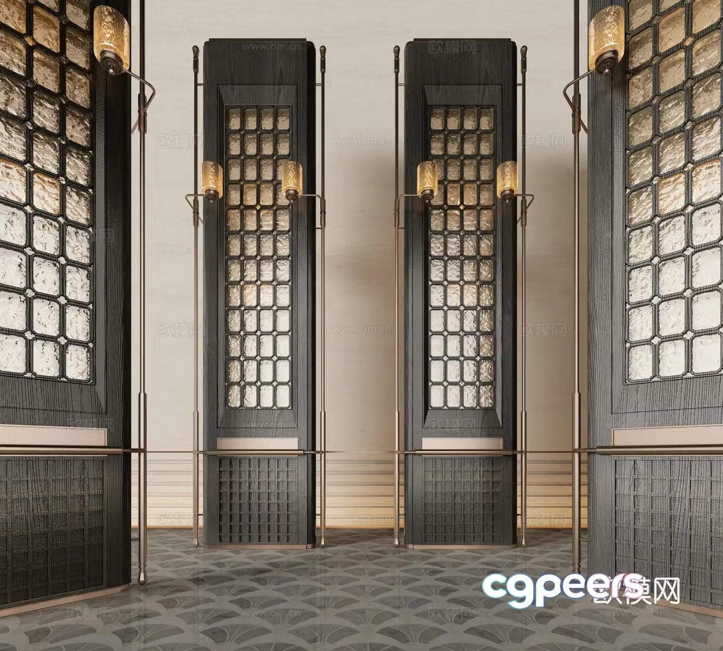 Modern water-patterned glass screen 3d model