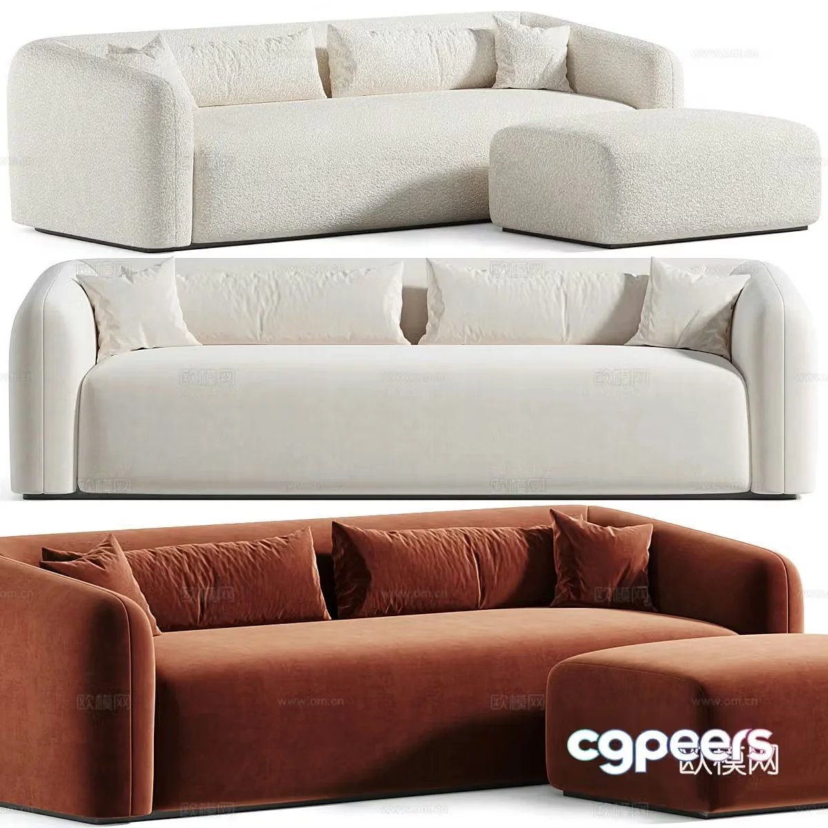 Modern Cream Style Mitchell Casual Sofa 3D Model