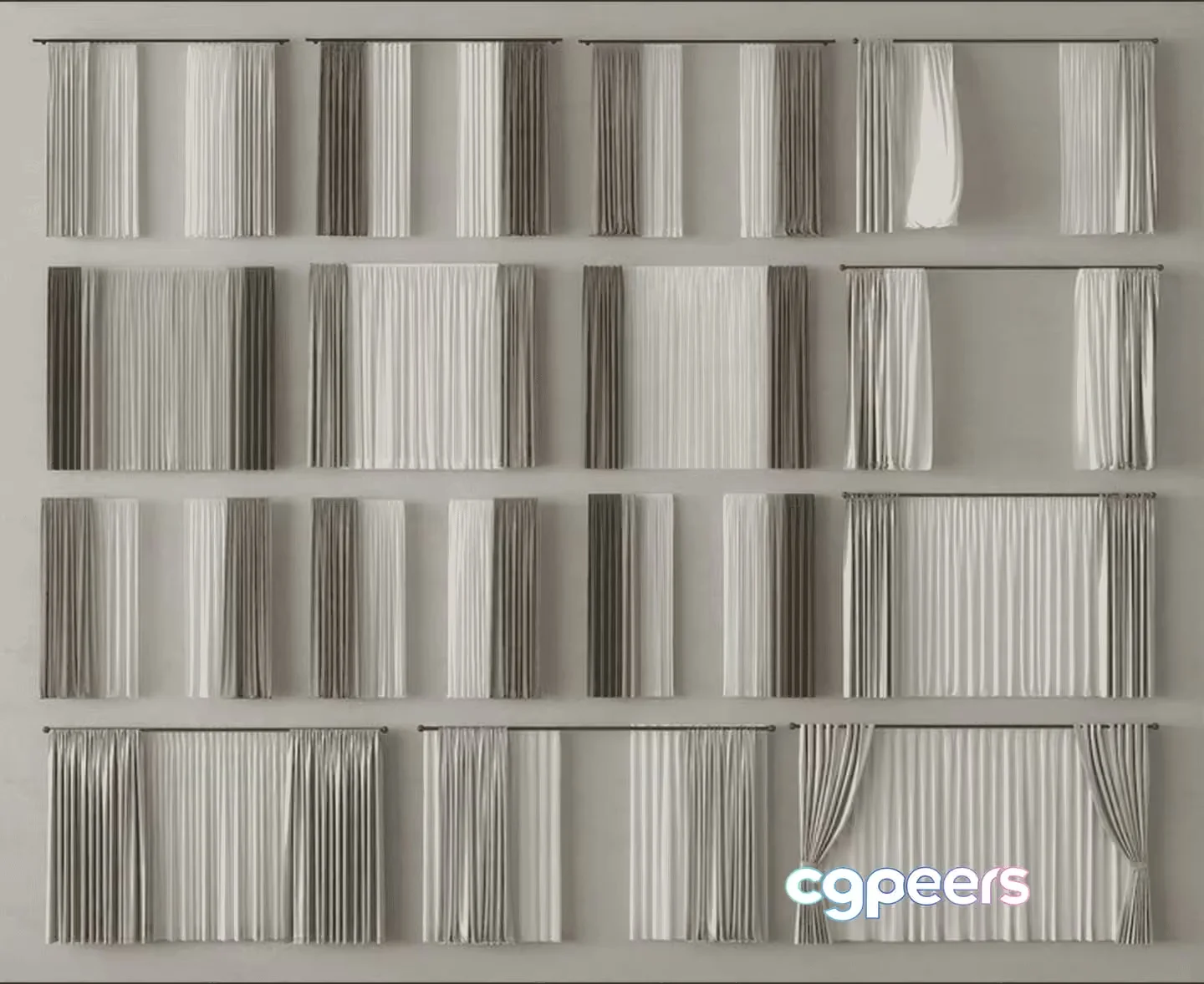The Single Main Subject Is A Curtain Characterized By Its Pleated Style 3D Model – 14649 – VRAY Render