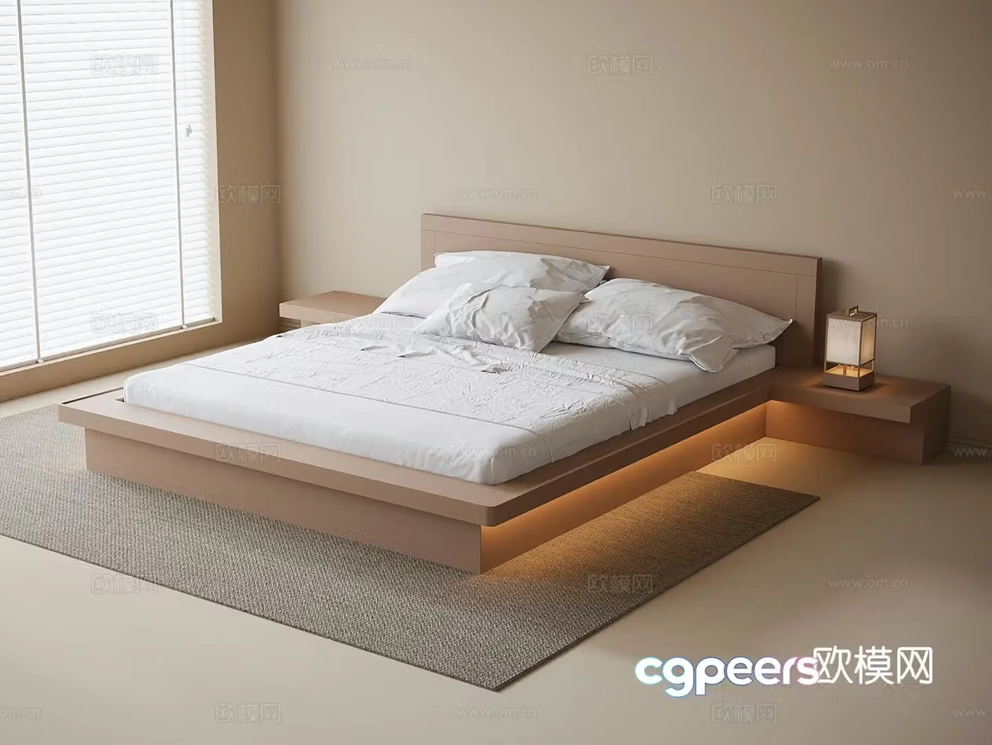 Log double bed 3d model
