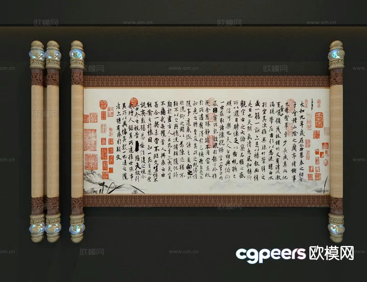 New Chinese style scroll painting calligraphy scroll 3d model