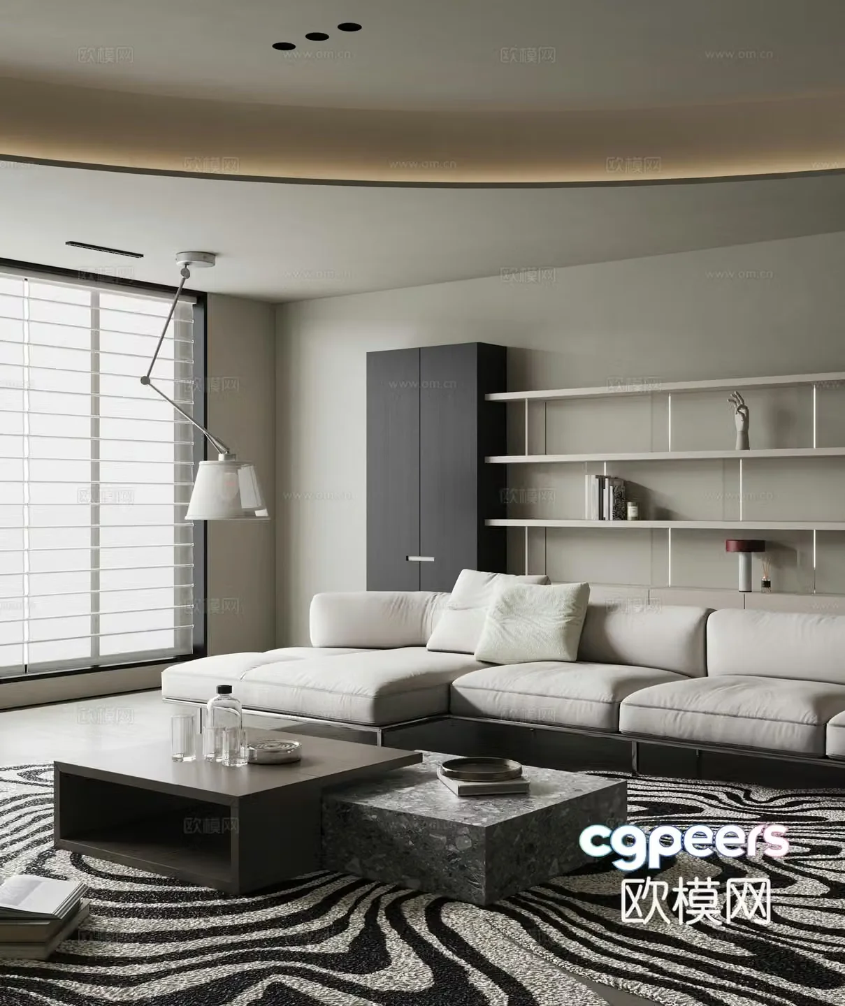 Modern minimalist home living room horizontal hall black and white gray living room large flat living room black and white living room 3d model