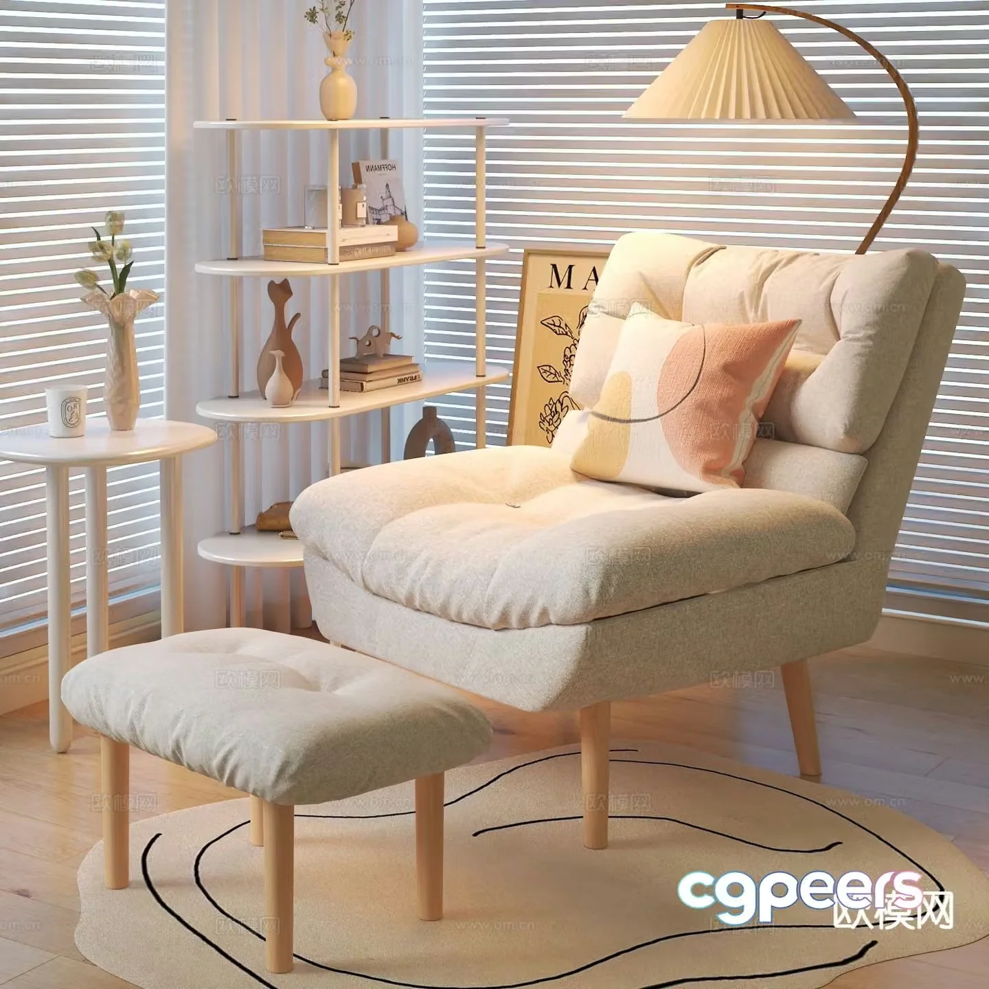 Cream style chair leisure chair 3d model
